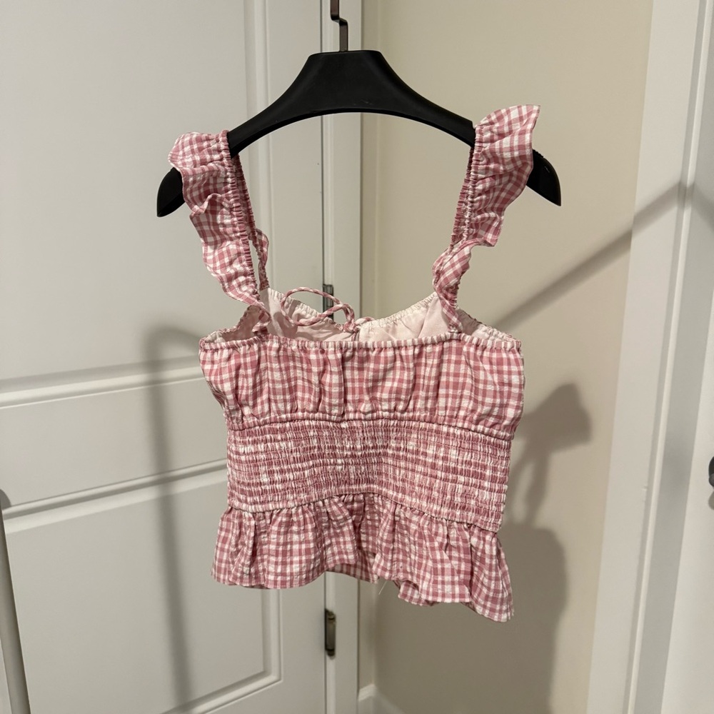Wayf Pink Checkered Ruffle Top size S - Picture 4 of 4